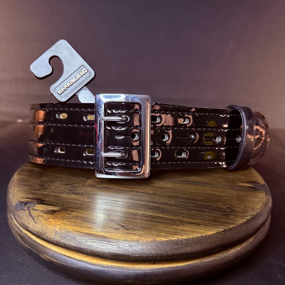 Safariland 87 Quad Stitched Leather Duty Belt Size 24" Hi-Gloss Black Nickel
